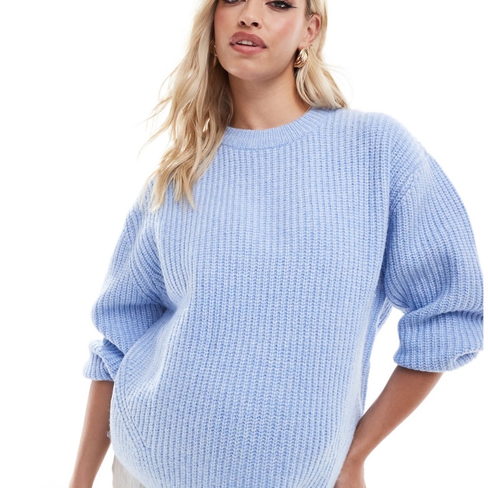 ASOS design maternity chunky crew neck sweater in baby blue